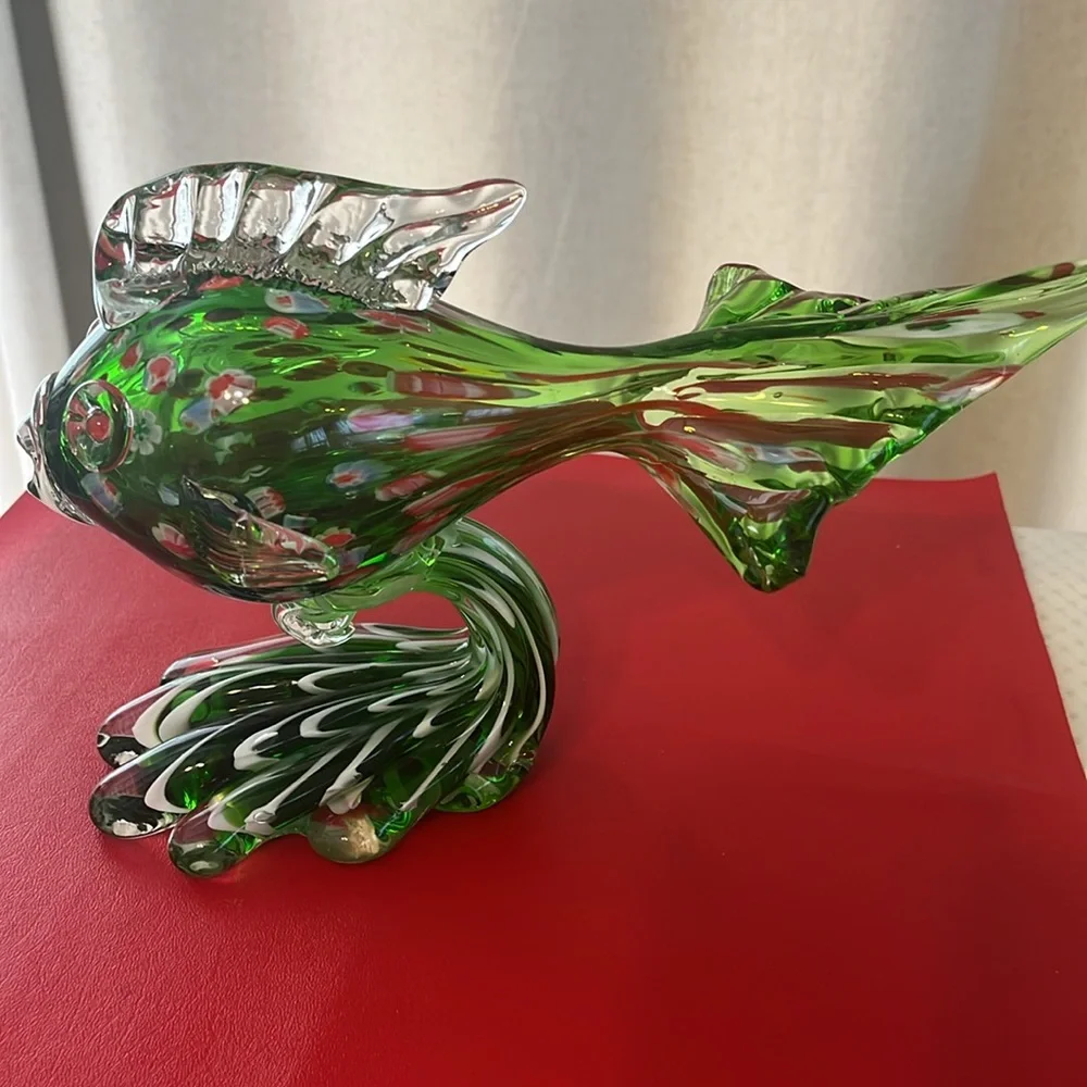 Murano glass fish ornament vintage large green 8”H 12”L